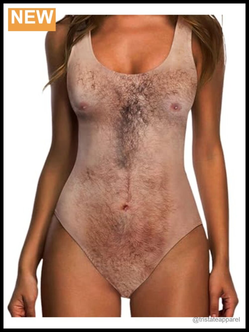 One Piece Swimsuit Funny 3D Hairy Chest Print Bathing Suit